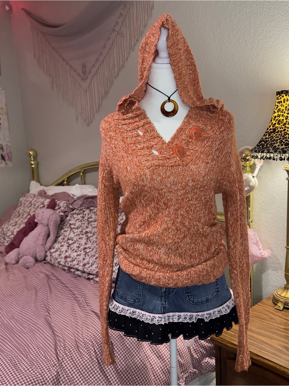 Rue21 Rust Orange Hooded Button-Detail Knit Sweater